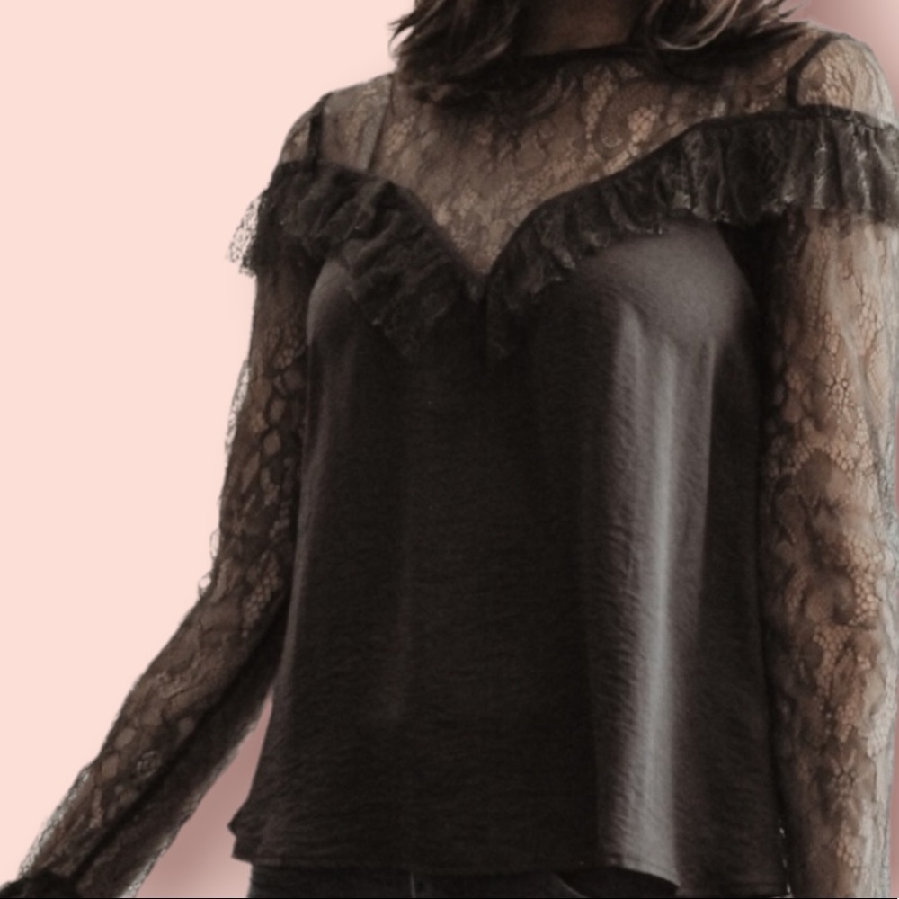 NWT Silky Lace Yoke Blouse - Picture 2 of 10